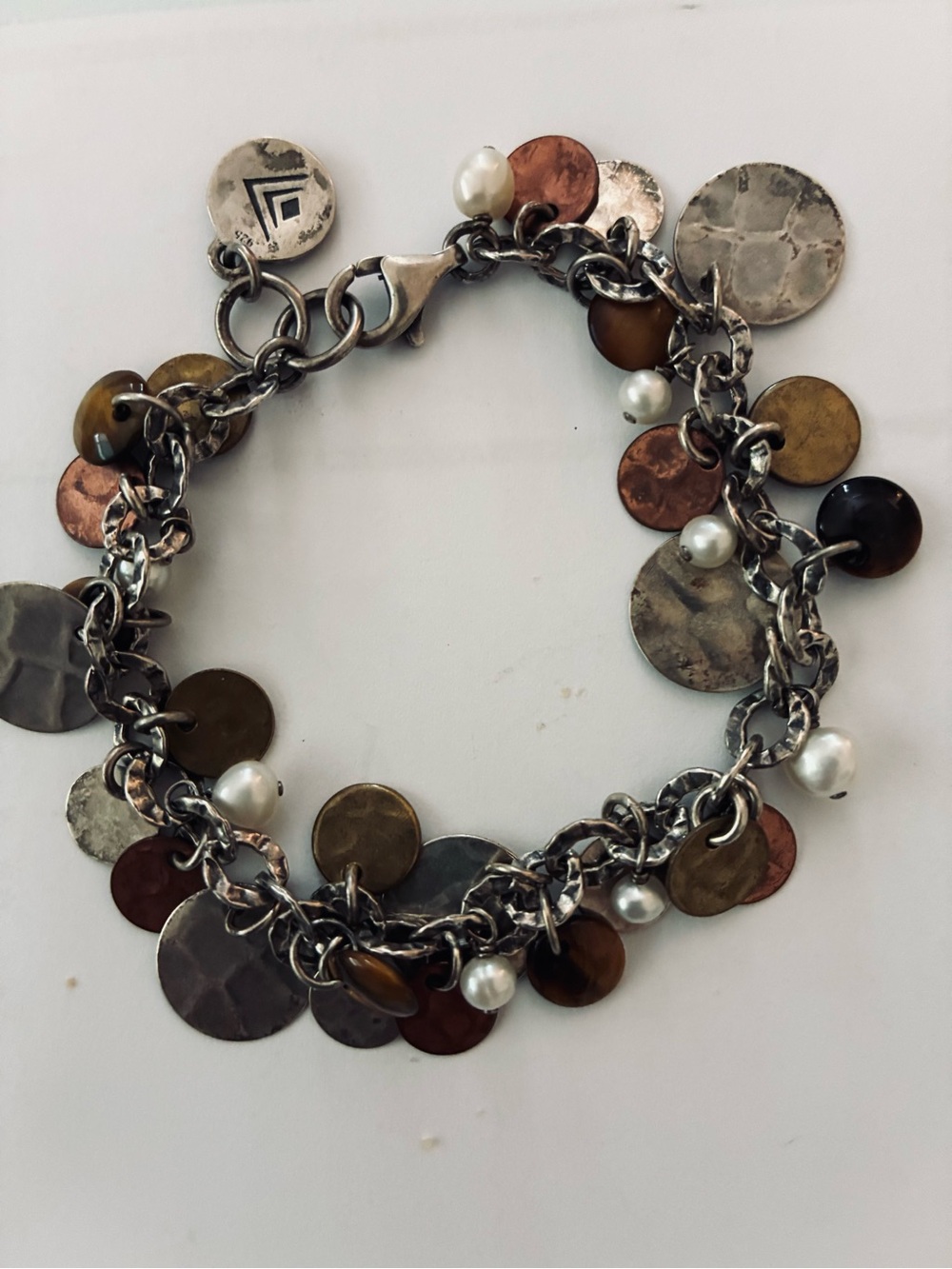Silpada Multi-Tone Disc & Pearl Charm Bracelet — Silver, Gold, Copper, Brown - Picture 2 of 3